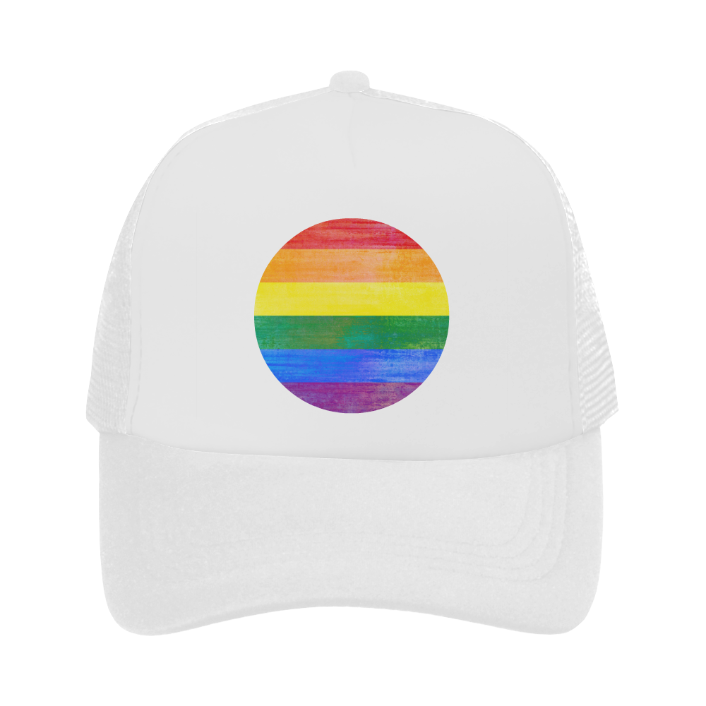 Rainbow Flag Colored Stripes Grunge Trucker Hat