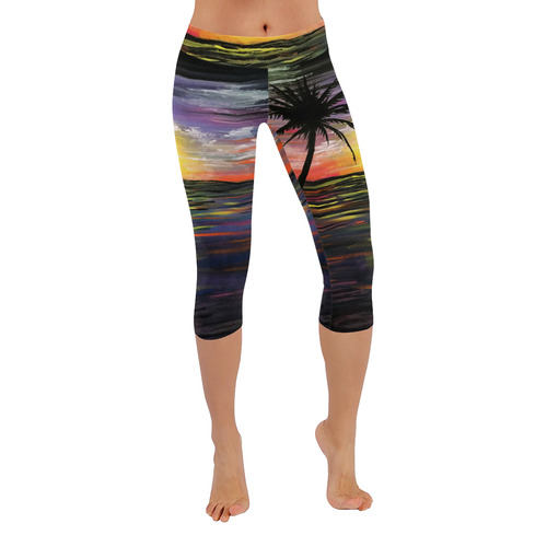 Sunset Sea Women's Low Rise Capri Leggings (Invisible Stitch) (Model L08)