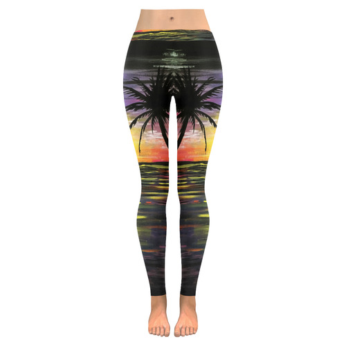 Sunset Sea Women's Low Rise Leggings (Invisible Stitch) (Model L05)