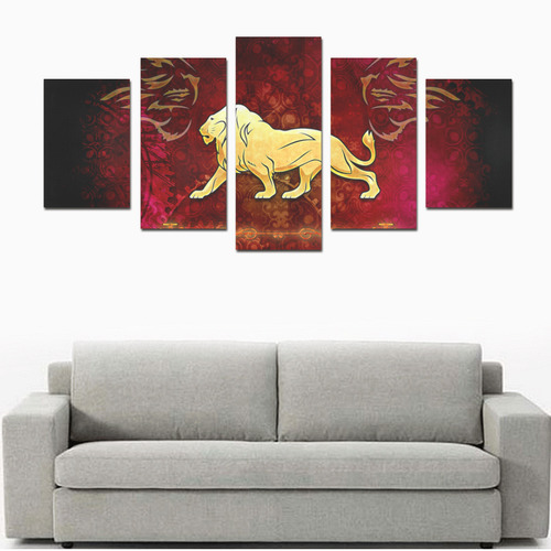 Golden lion on vintage background Canvas Print Sets D (No Frame)
