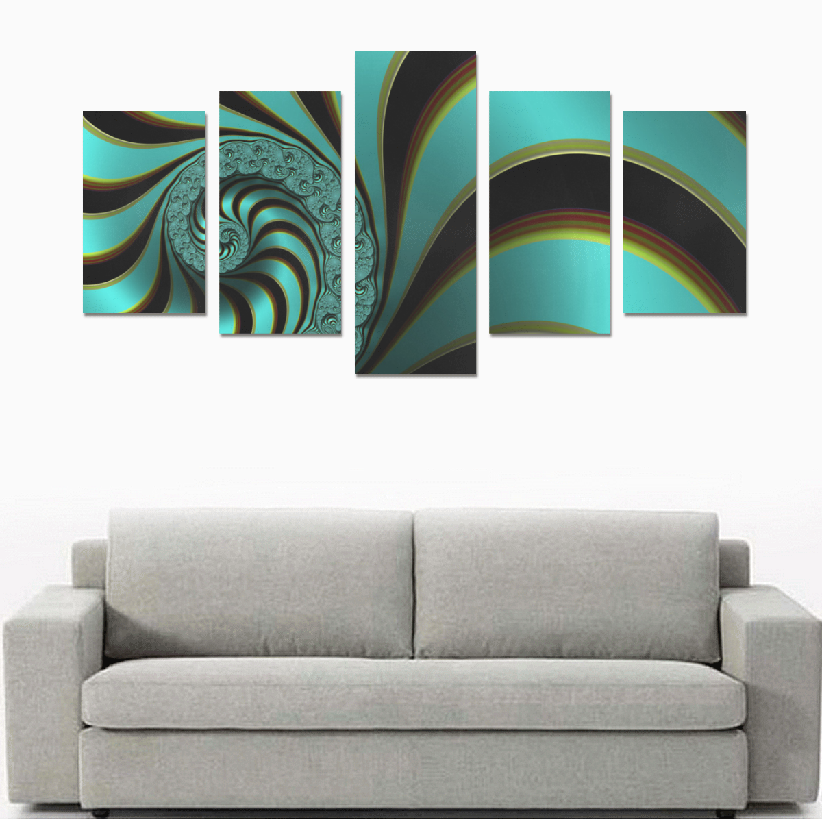 Turquoise Peacock Fine Abstract Spiral Fractal Canvas Print Sets C (No Frame)