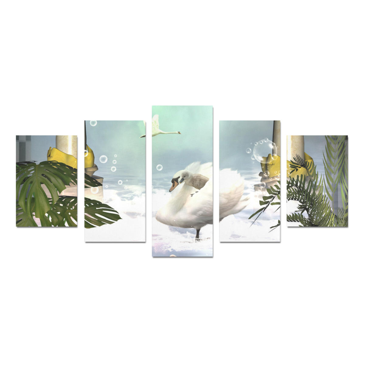 Beautiful swan Canvas Print Sets D (No Frame)