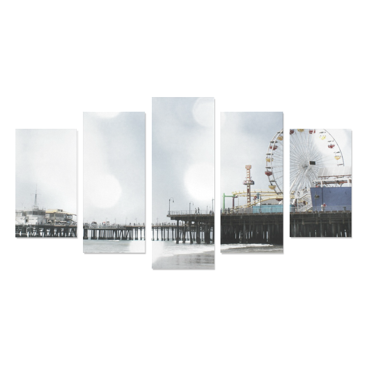 Sparkling Grey Santa Monica Pier Canvas Print Sets A (No Frame)