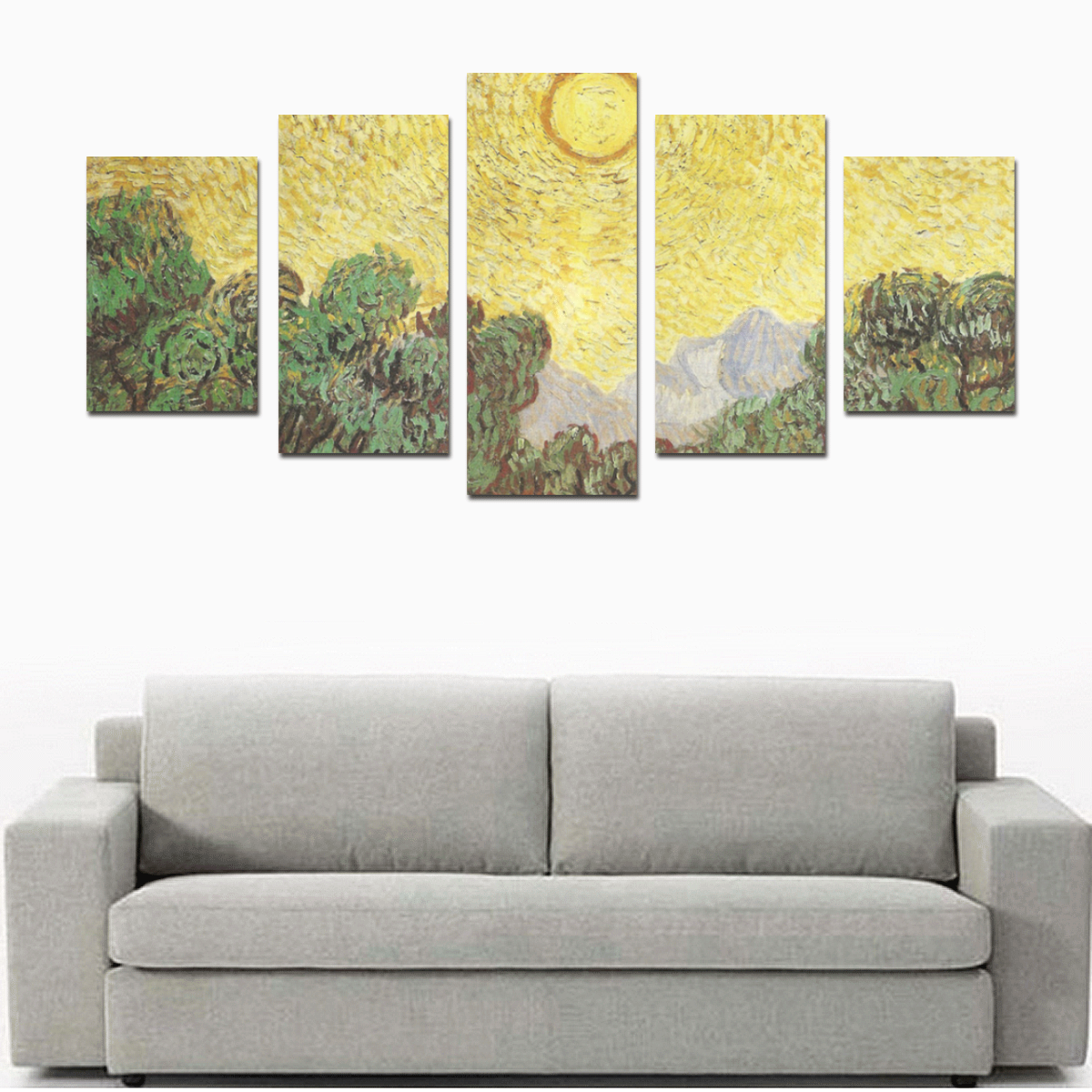 Van Gogh Olive Trees Yellow Sky Sun Canvas Print Sets D (No Frame)