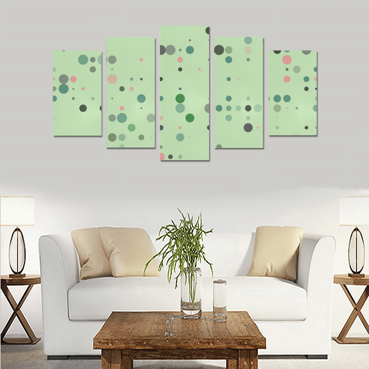 Vintage pink and green polka dots Canvas Print Sets A (No Frame)