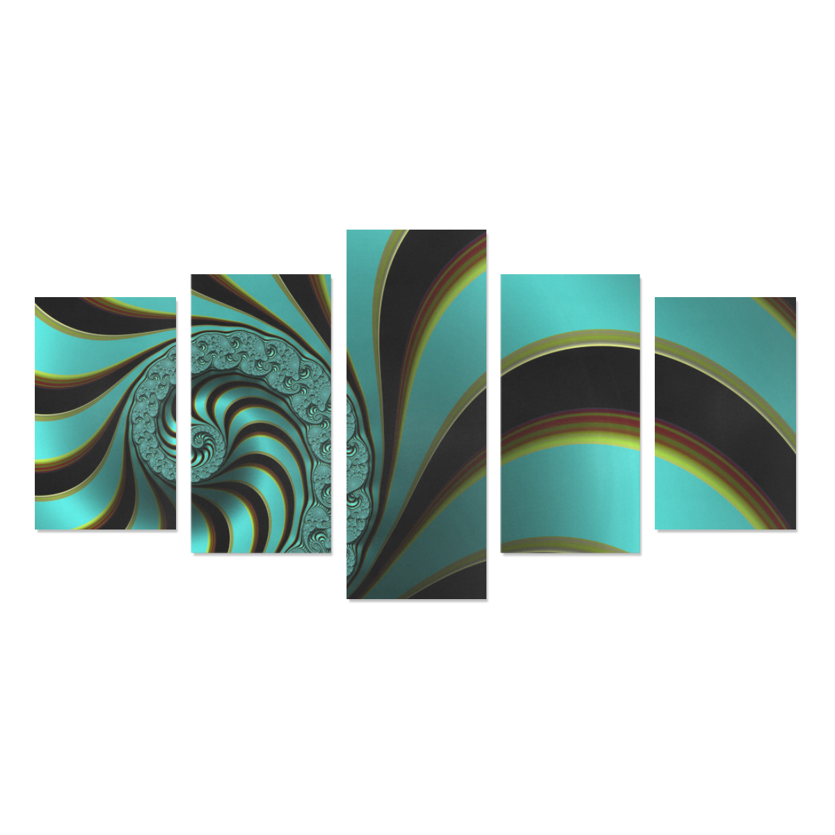 Turquoise Peacock Fine Abstract Spiral Fractal Canvas Print Sets C (No Frame)
