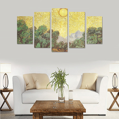 Van Gogh Olive Trees Yellow Sky Sun Canvas Print Sets A (No Frame)