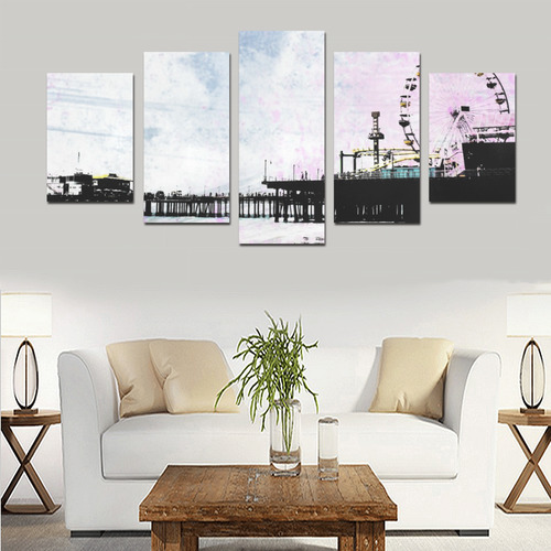 Pink Grunge Santa Monica Pier Canvas Print Sets D (No Frame)