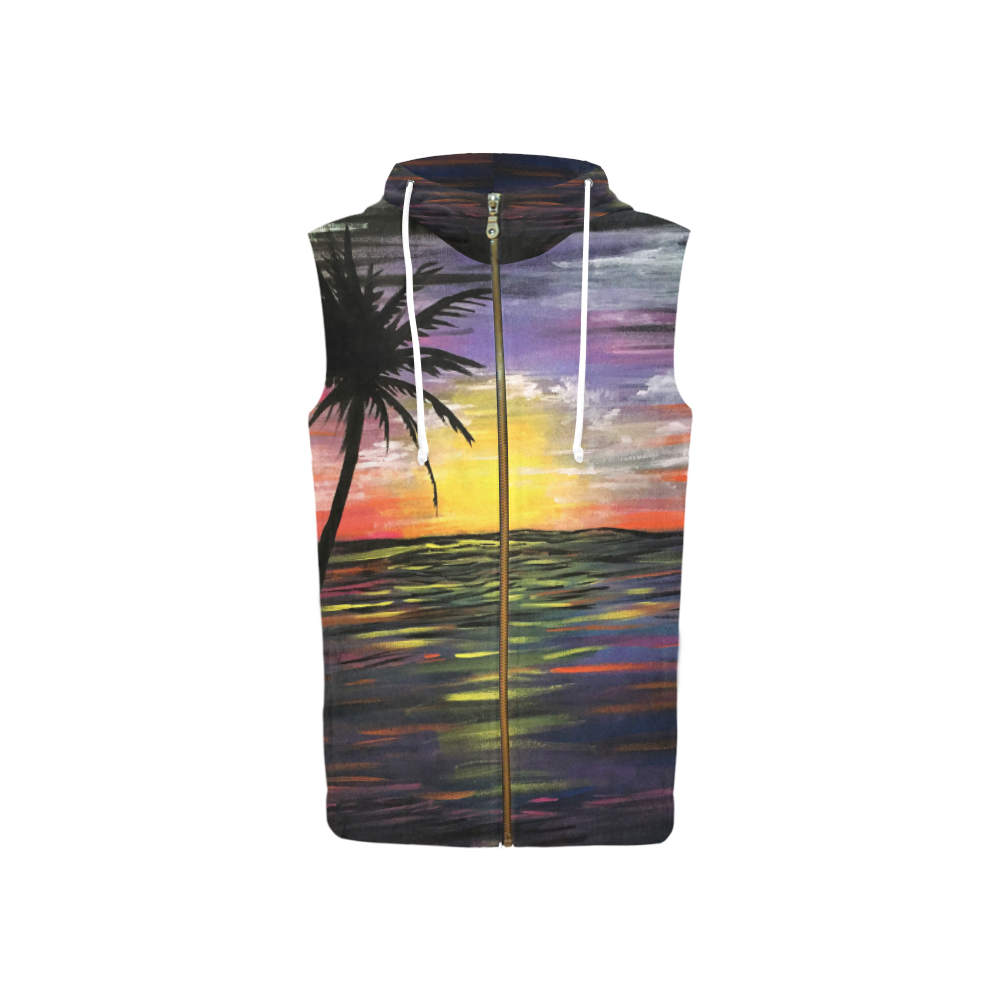 Sunset Sea All Over Print Sleeveless Zip Up Hoodie for Women (Model H16)