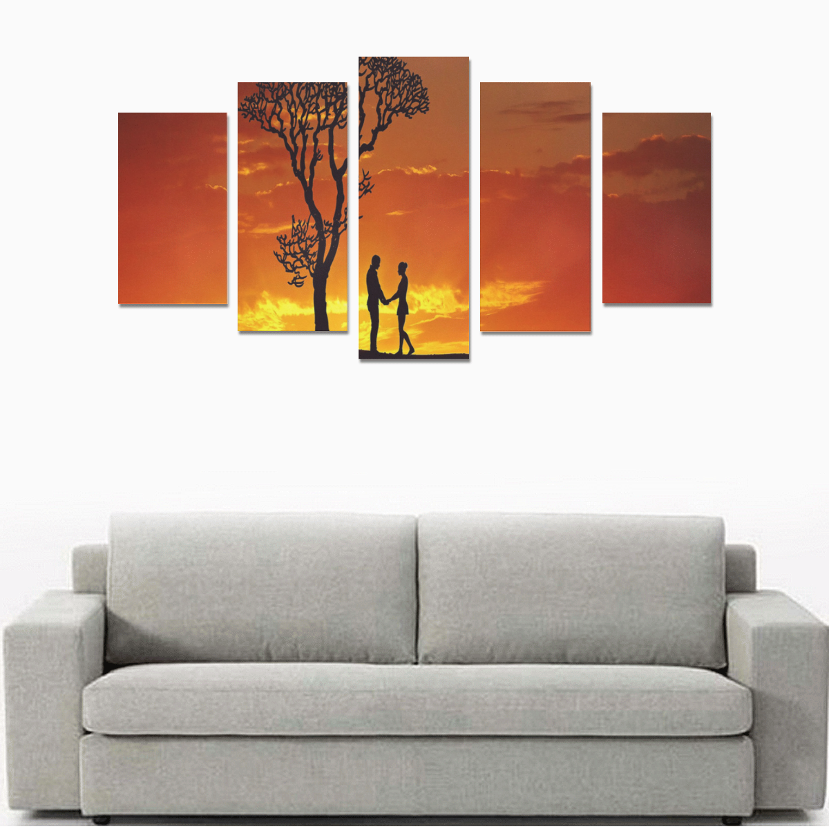 Lovers Sunset Silhouette Canvas Print Sets A (No Frame)