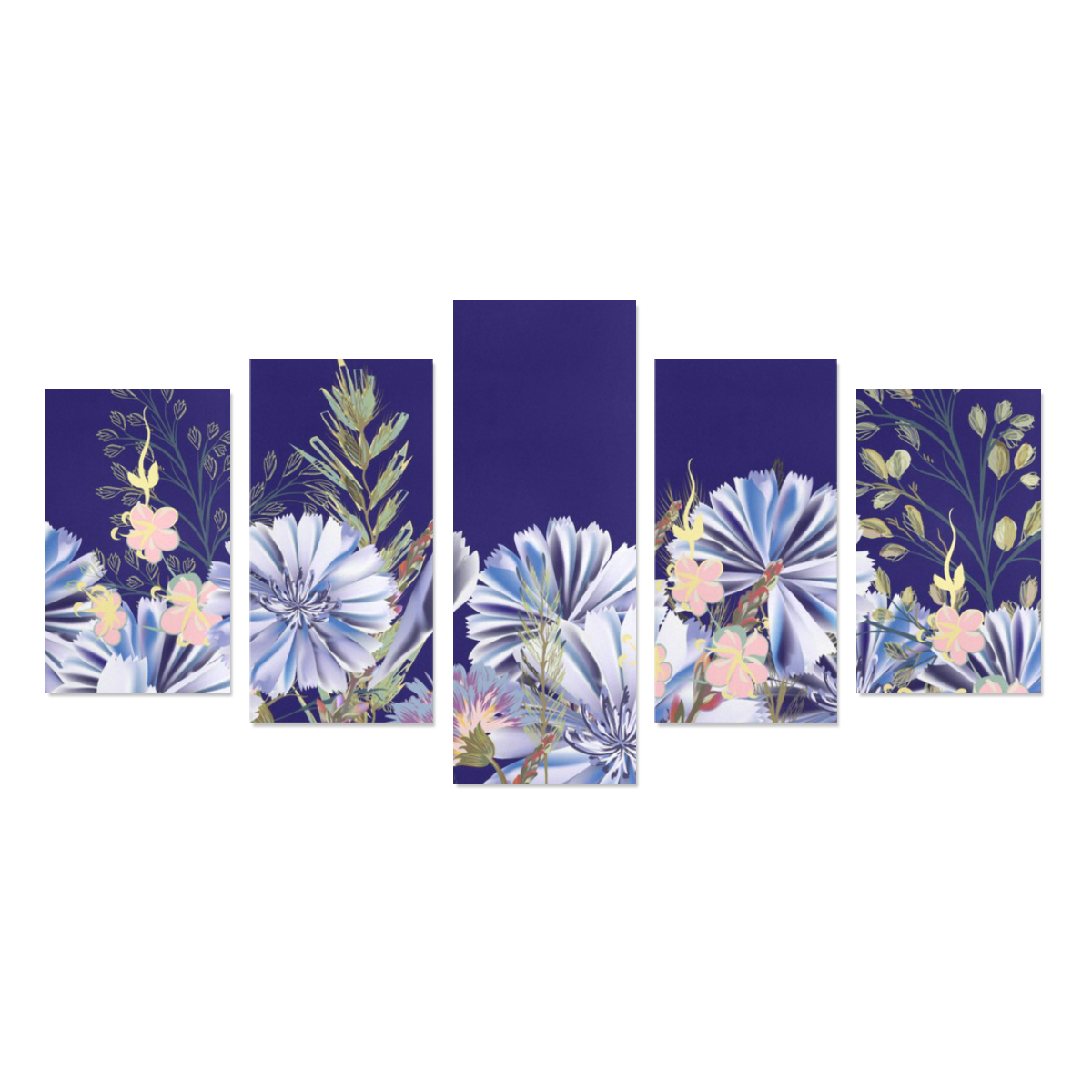 Blue Floral Canvas Print Sets C (No Frame) | ID: D1870237