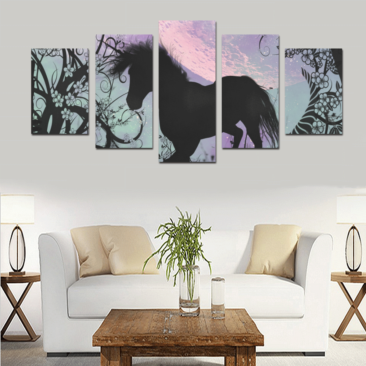Beautiful unicorn silhouette Canvas Print Sets D (No Frame)