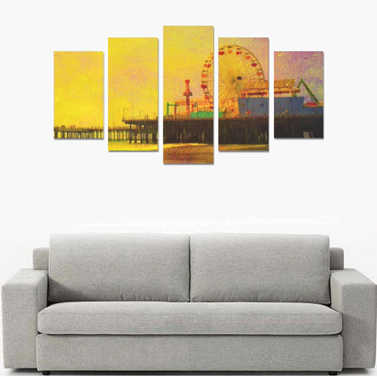 Yellow Purple Santa Monica Pier Canvas Print Sets A (No Frame)