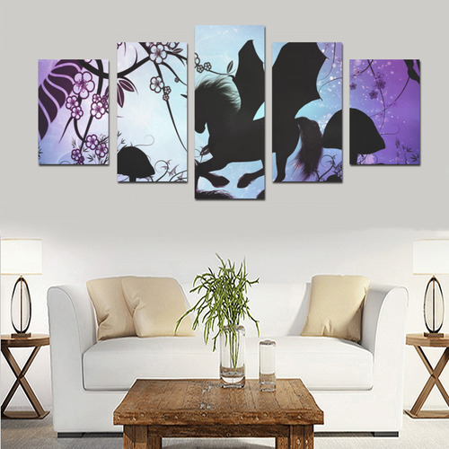 Black unicorn with fantasy trees in the night Canvas Print Sets D (No Frame)