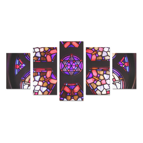 Geometric Purple Pink Rosary Window Mandala Canvas Print Sets D (No Frame)