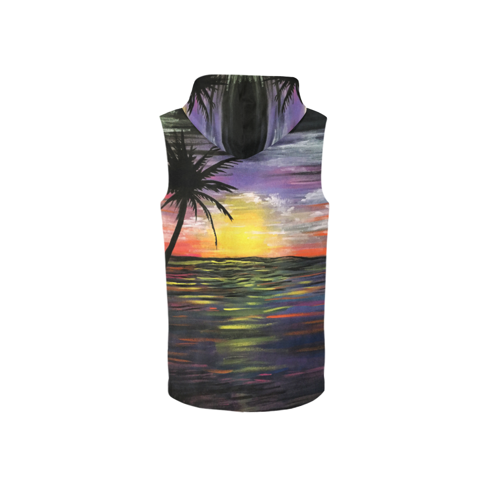 Sunset Sea All Over Print Sleeveless Zip Up Hoodie for Women (Model H16)