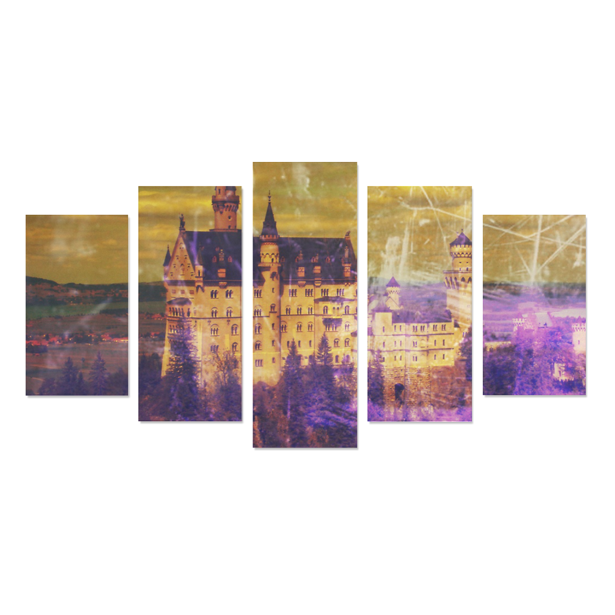Yellow Purple Neuschwanstein Castle Canvas Print Sets A (No Frame)