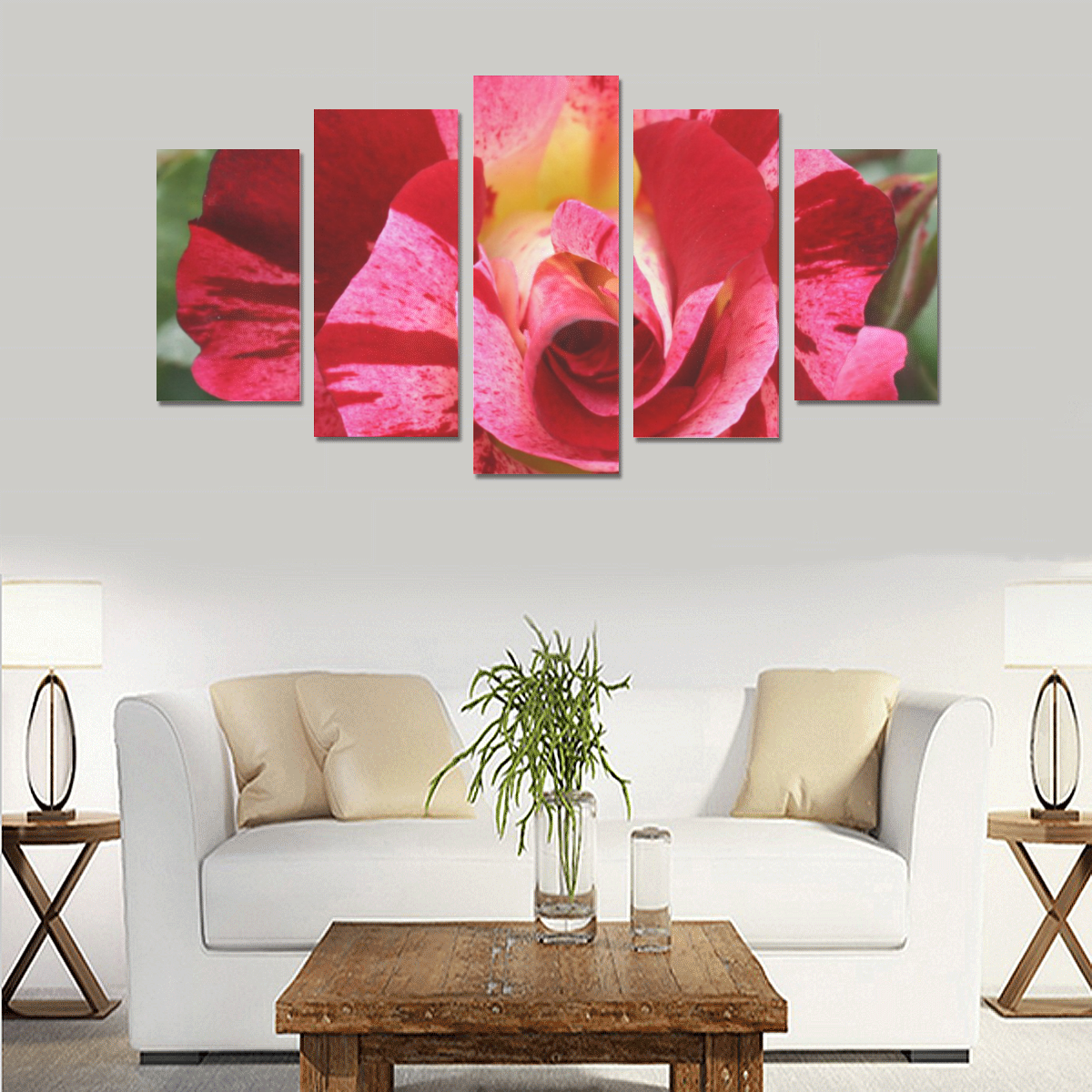 Pink Rose Flower Blossom Canvas Print Sets A (No Frame)