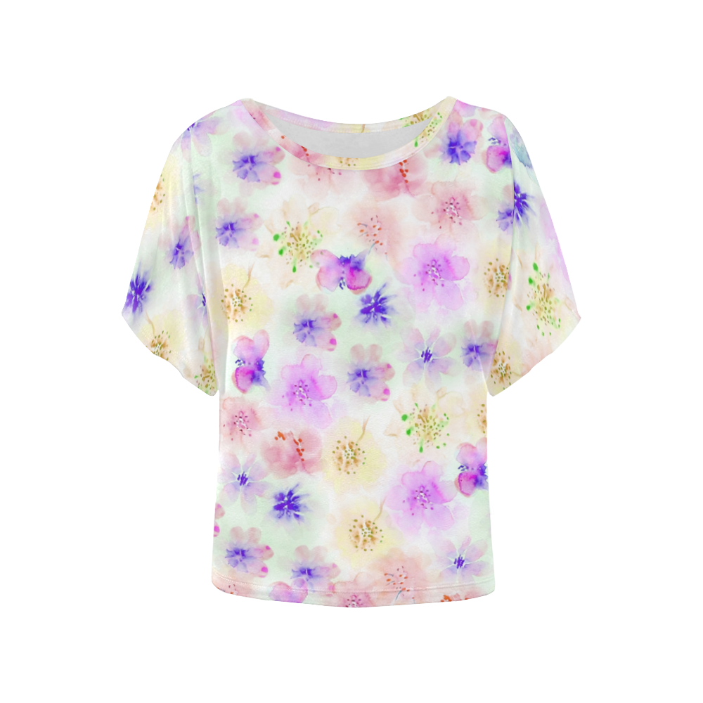 watercolor flowers 2 Women's Batwing-Sleeved Blouse T shirt (Model T44)
