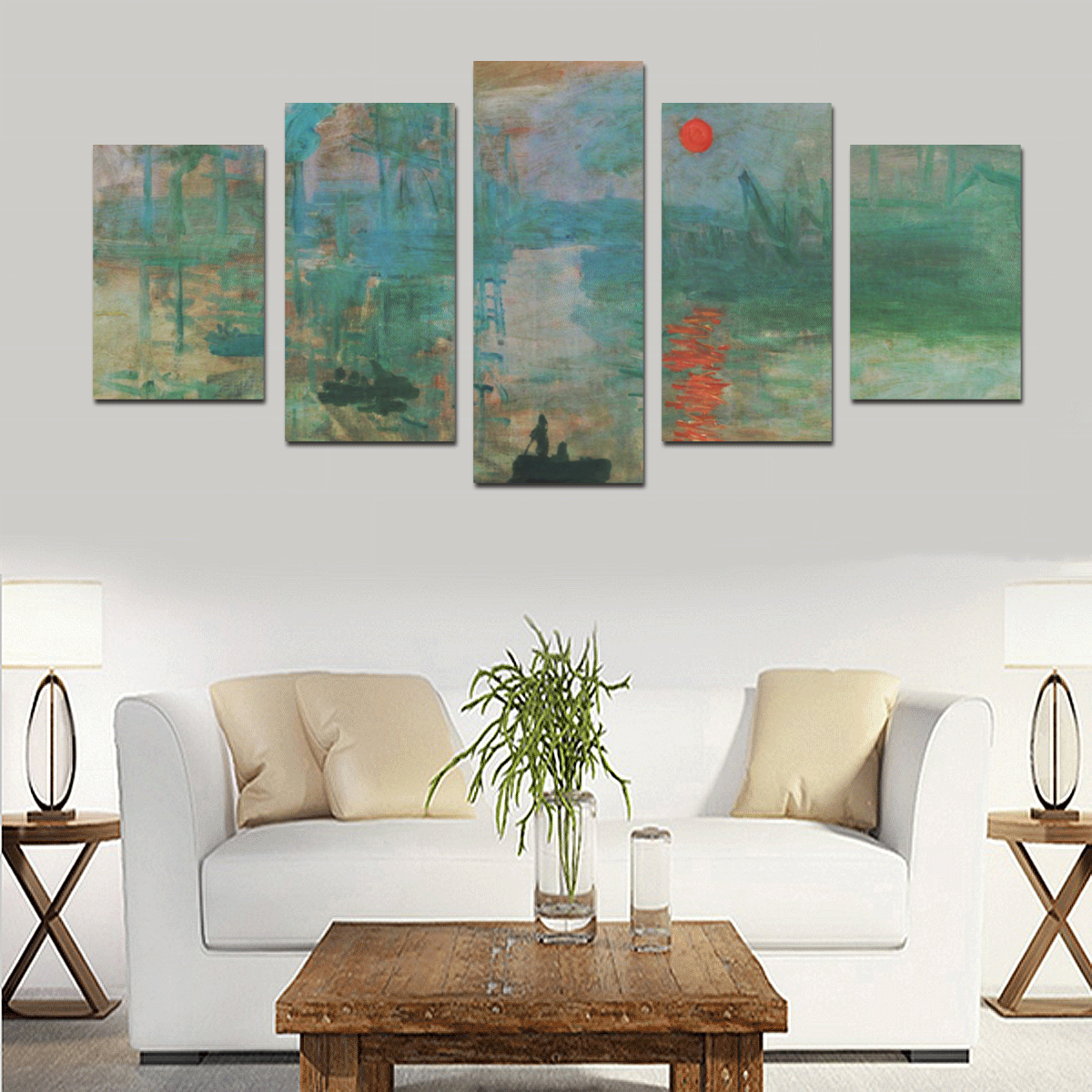 Impression Sunrise Claude Monet Fine Art Canvas Print Sets D (No Frame)