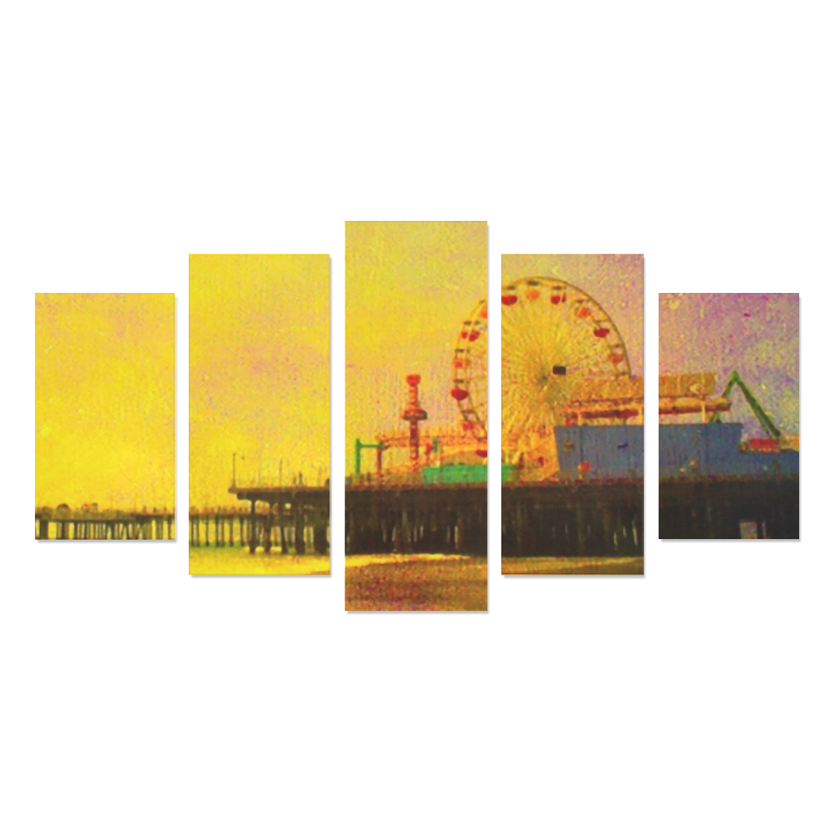 Yellow Purple Santa Monica Pier Canvas Print Sets A (No Frame)