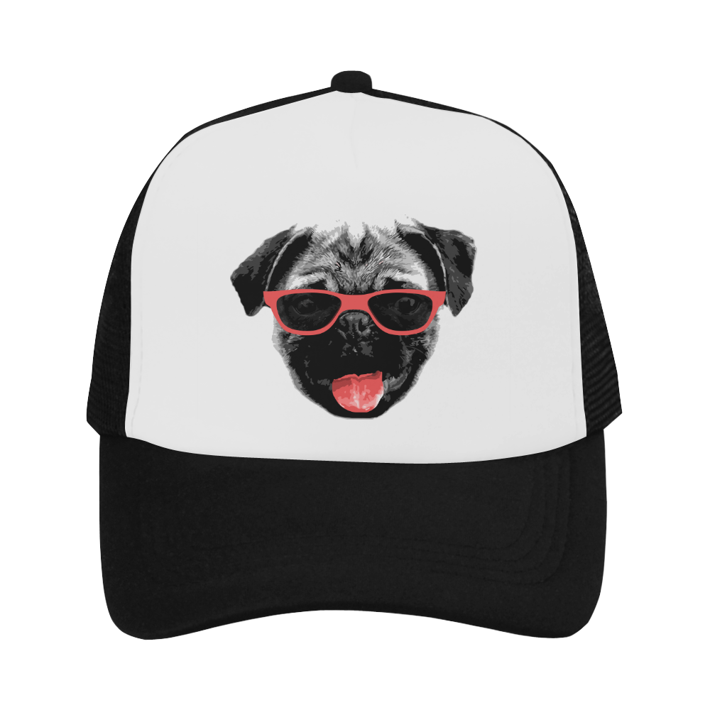 Cute PUG / carlin with red tongue & sunglasses Trucker Hat
