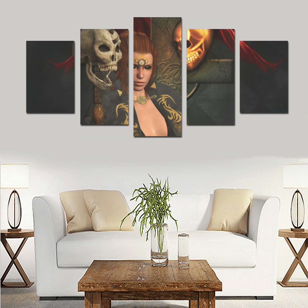 The dark site, fairy with skulls Canvas Print Sets D (No Frame)