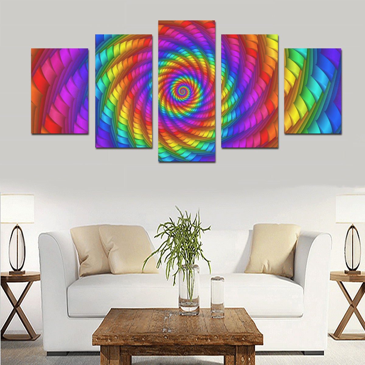 Psychedelic Rainbow Spiral Canvas Print Sets D (No Frame)