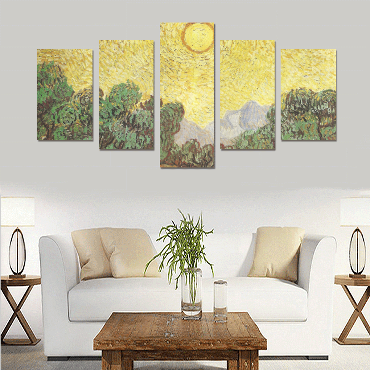 Van Gogh Olive Trees Yellow Sky Sun Canvas Print Sets C (No Frame)