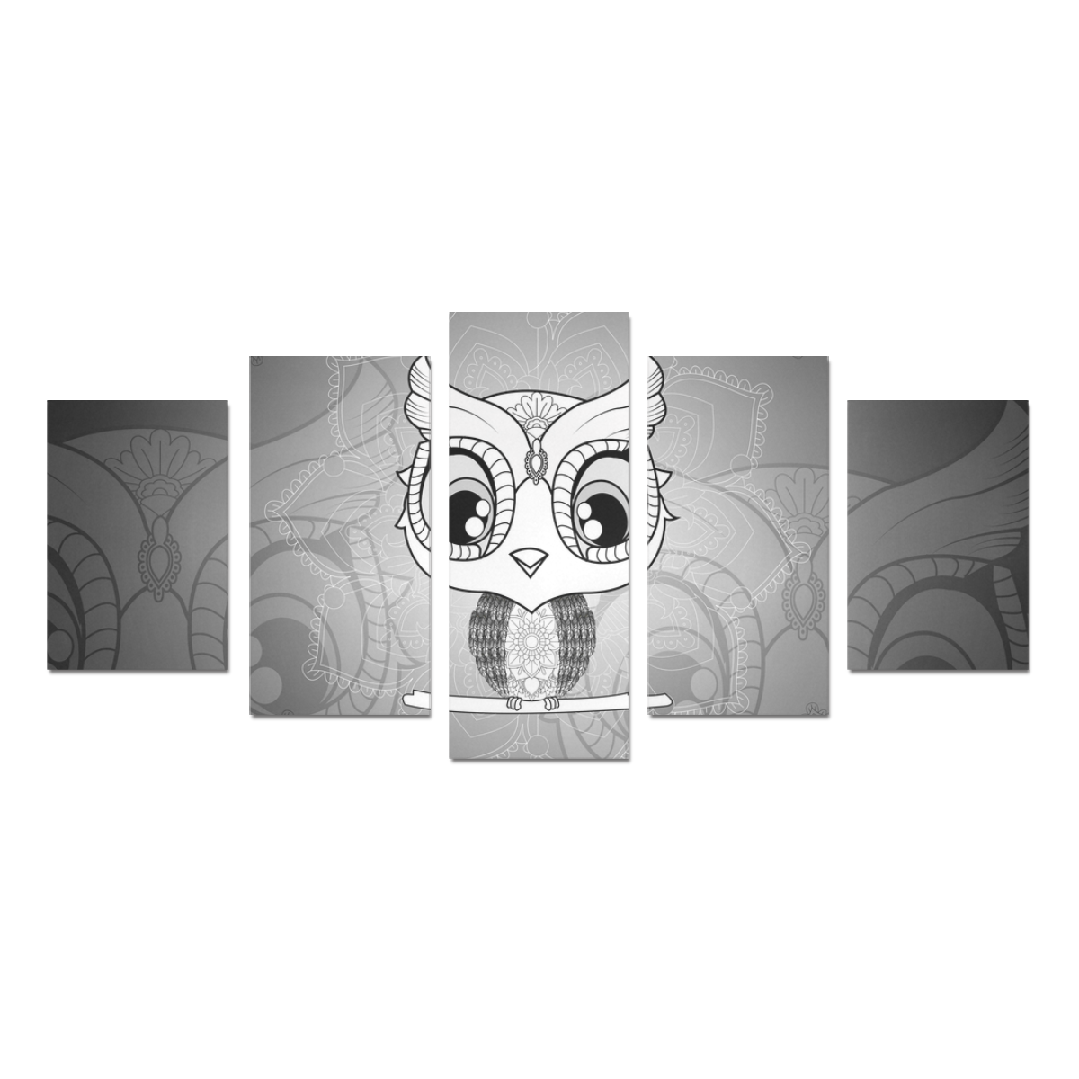 Cute owl, mandala design black and white Canvas Print Sets D (No Frame)