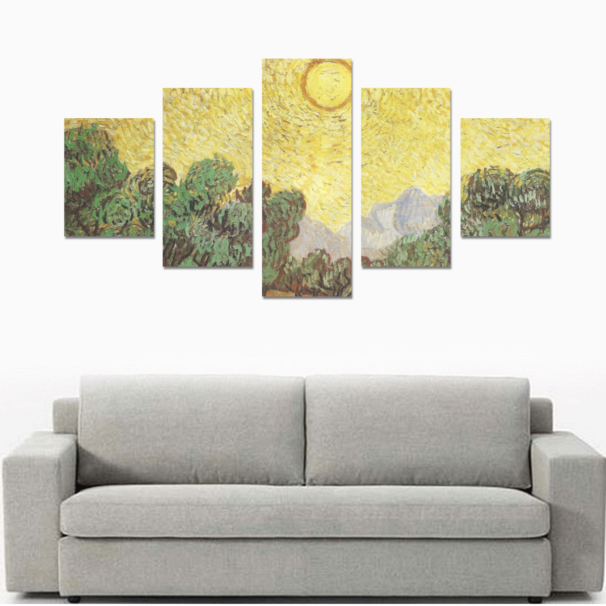 Van Gogh Olive Trees Yellow Sky Sun Canvas Print Sets B (No Frame)