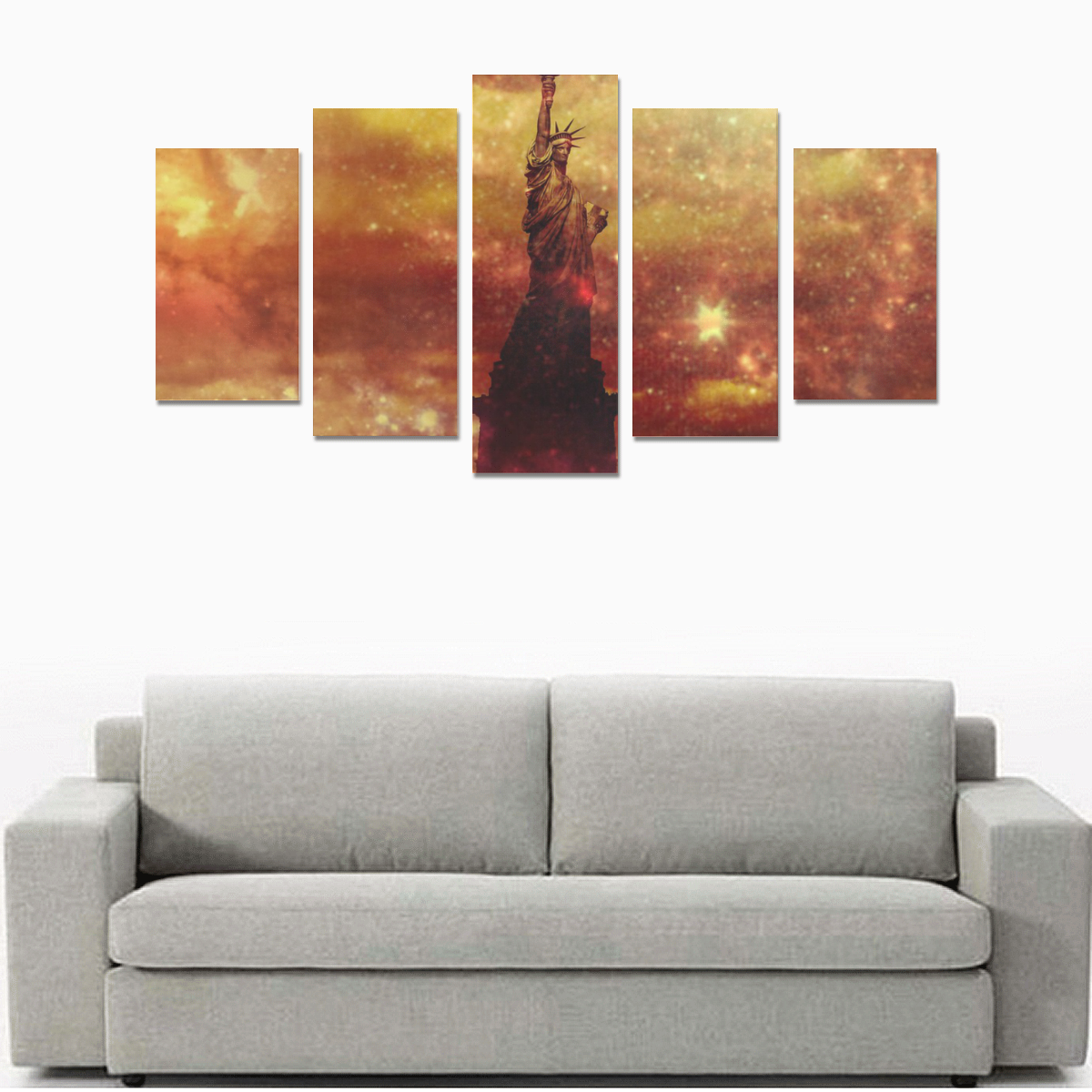 Lady Liberty Yellow Red Stars Canvas Print Sets A (No Frame)
