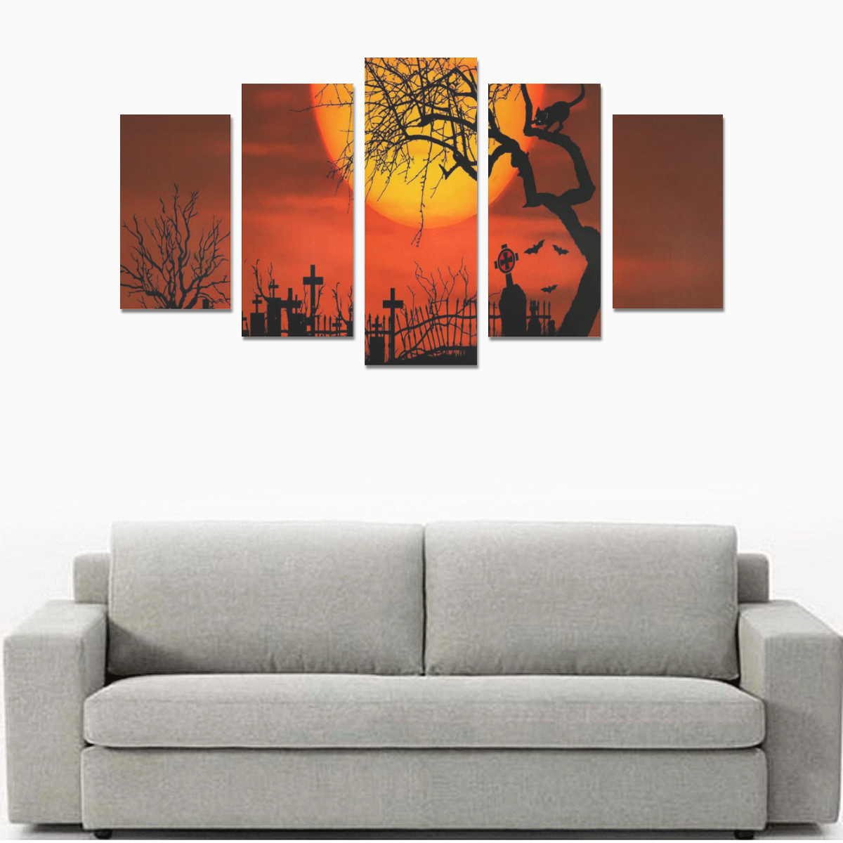 Graveyard Sunset Silhouette Canvas Print Sets A (No Frame)