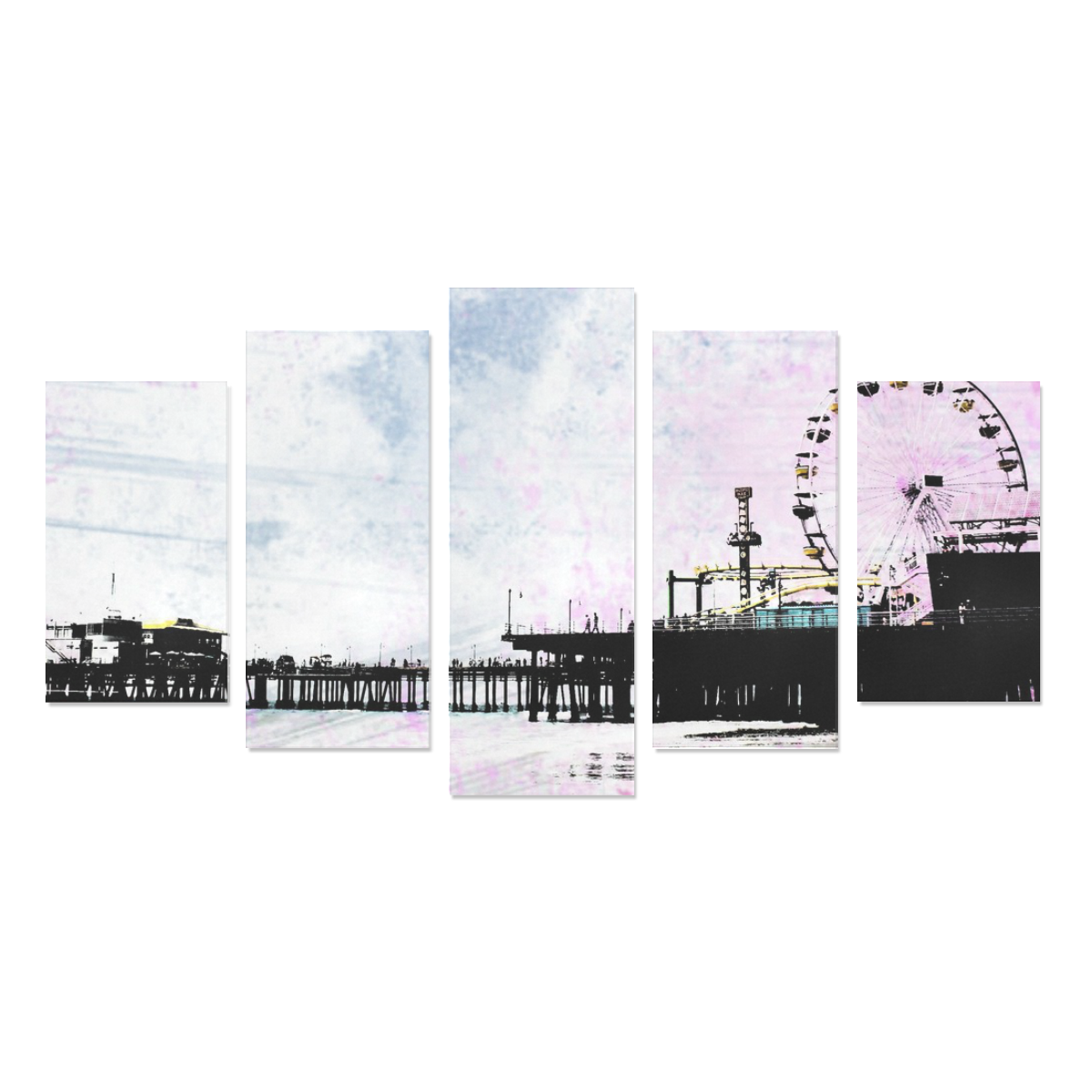 Pink Grunge Santa Monica Pier Canvas Print Sets A (No Frame)
