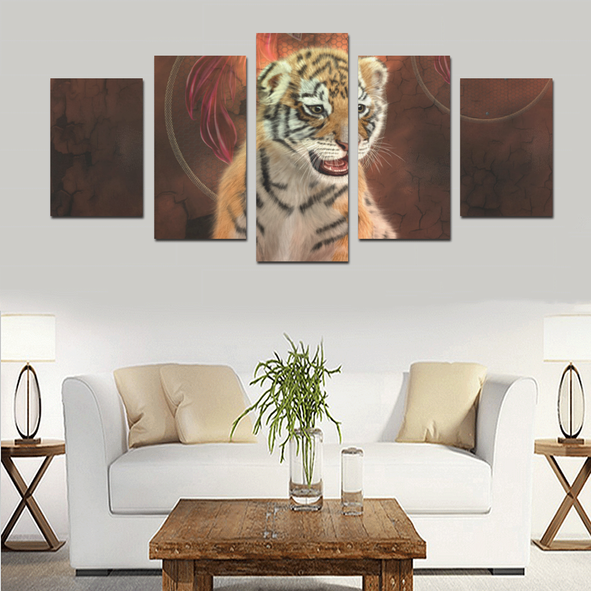 Cute little tiger Canvas Print Sets D (No Frame)