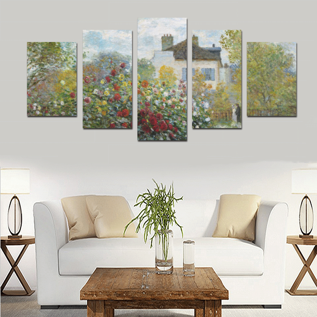 Monet Artist's Garden Argenteuil Floral Landscape Canvas Print Sets D (No Frame)