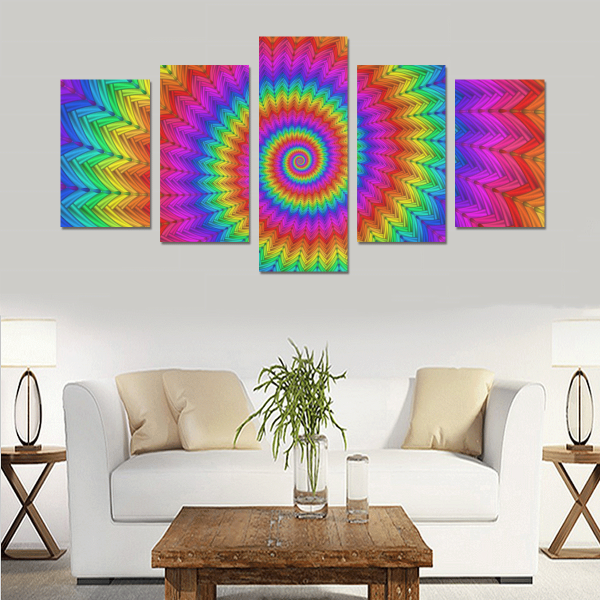 Psychedelic Rainbow Spiral Canvas Print Sets C (No Frame)