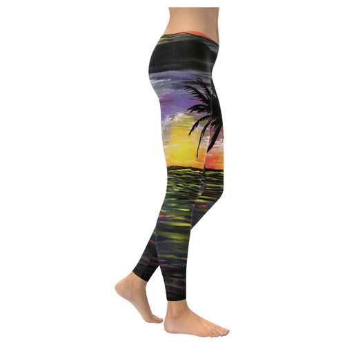 Sunset Sea Women's Low Rise Leggings (Invisible Stitch) (Model L05)