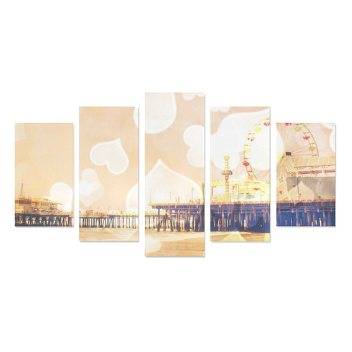 Yellow Bokeh Hearts Santa Monica Pier Canvas Print Sets A (No Frame)