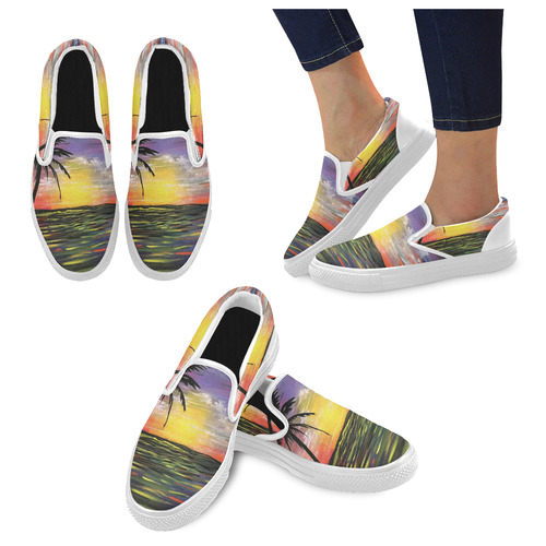 Sunset Sea Women's Unusual Slip-on Canvas Shoes (Model 019)