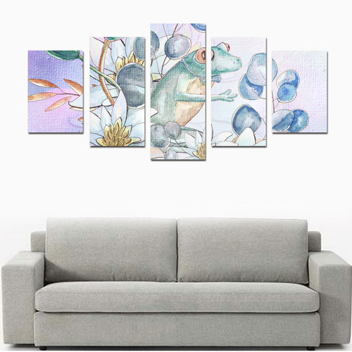 The frog with  waterlily Canvas Print Sets D (No Frame)