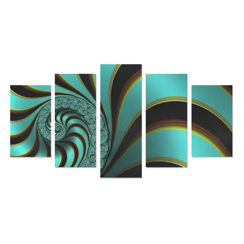 Turquoise Peacock Fine Abstract Spiral Fractal Canvas Print Sets A (No Frame)