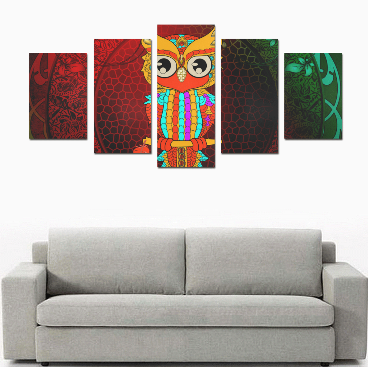 Cute owl, mandala design Canvas Print Sets D (No Frame)