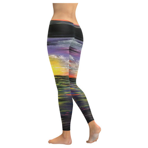 Sunset Sea Women's Low Rise Leggings (Invisible Stitch) (Model L05)