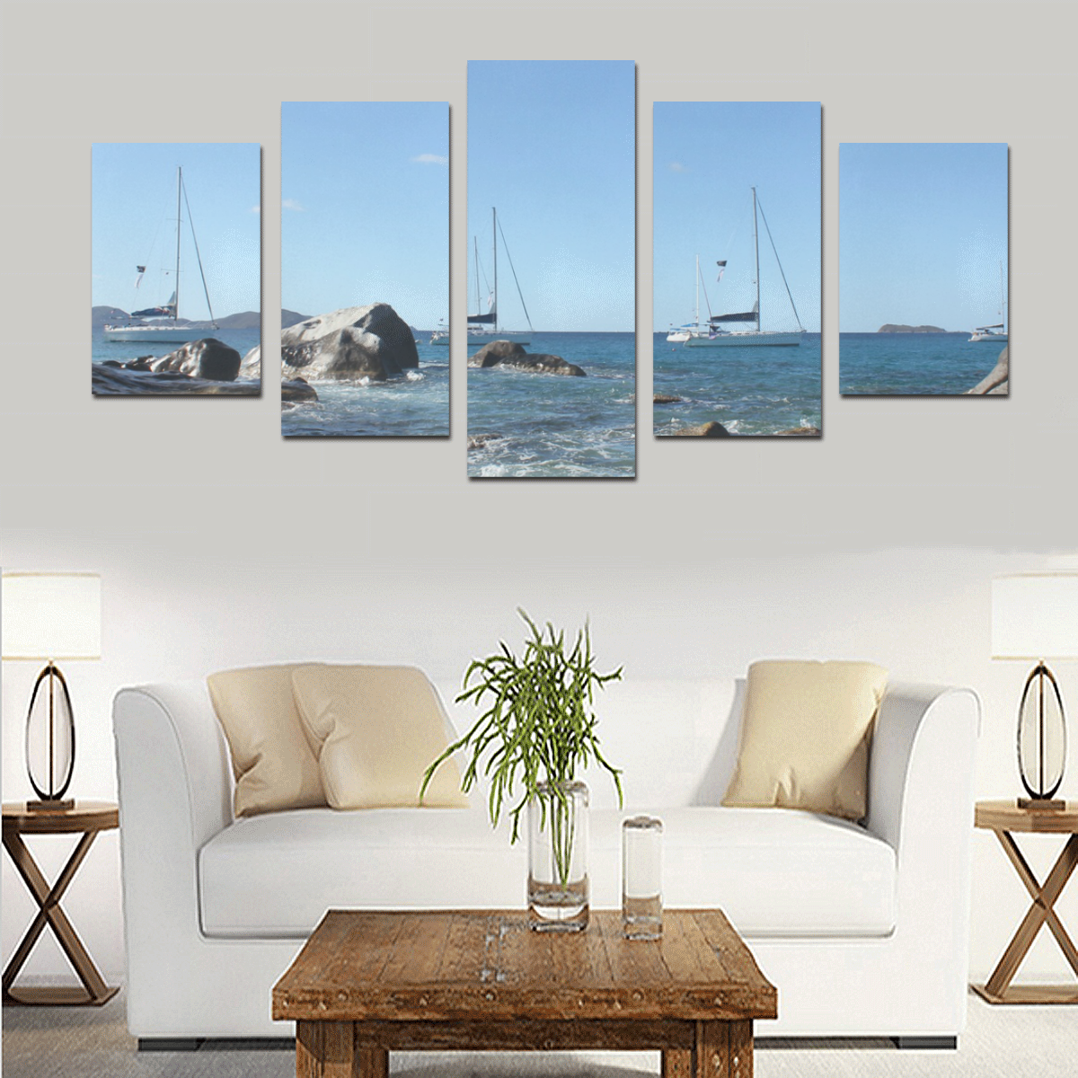 Sailing Boats at Virgin Gorda BVI Canvas Print Sets D (No Frame)