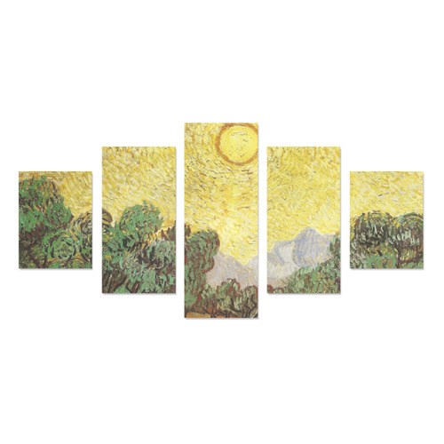 Van Gogh Olive Trees Yellow Sky Sun Canvas Print Sets B (No Frame)