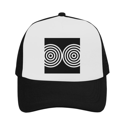 Modern Black Background 2 Targets Rings Cut Trucker Hat