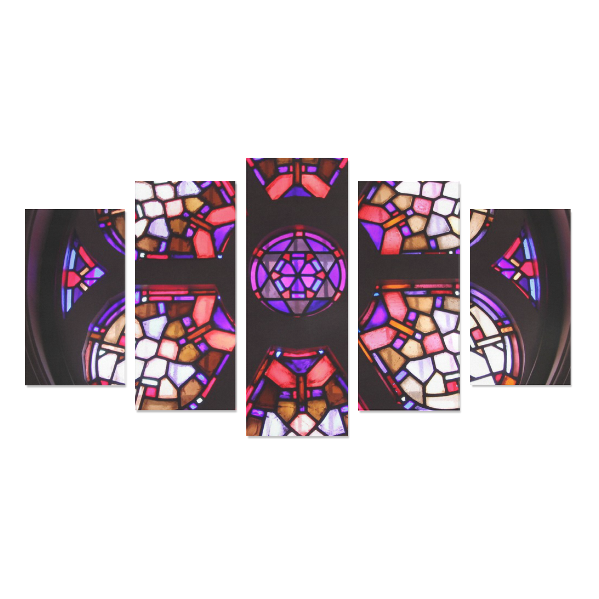 Geometric Purple Pink Rosary Window Mandala Canvas Print Sets A (No Frame)