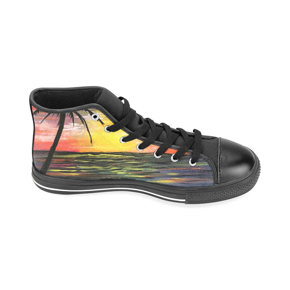 Sunset Sea Men’s Classic High Top Canvas Shoes /Large Size (Model 017)