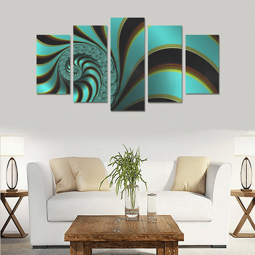 Turquoise Peacock Fine Abstract Spiral Fractal Canvas Print Sets A (No Frame)
